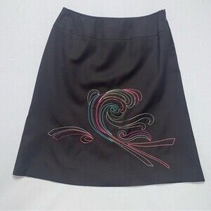 Harve Bernard Brown 100% Wool Skirt Women’s 8 Floral Embroidered Floral A-Line